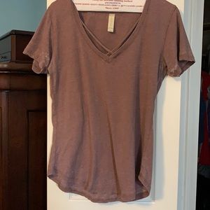 Altar’d State Plum V-Neck Crisscross Tee